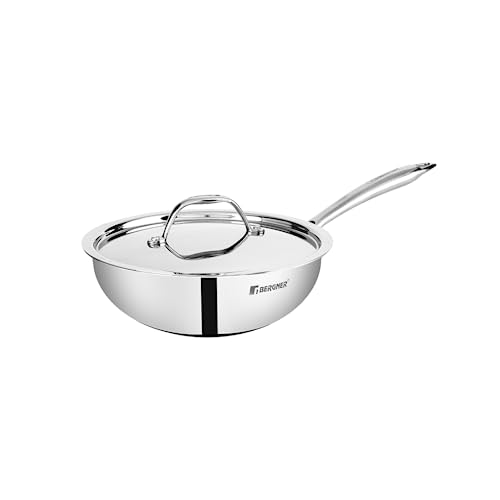 BERGNER Argent TriPly Stainless Steel 22cm Wok with Stainless Ste...