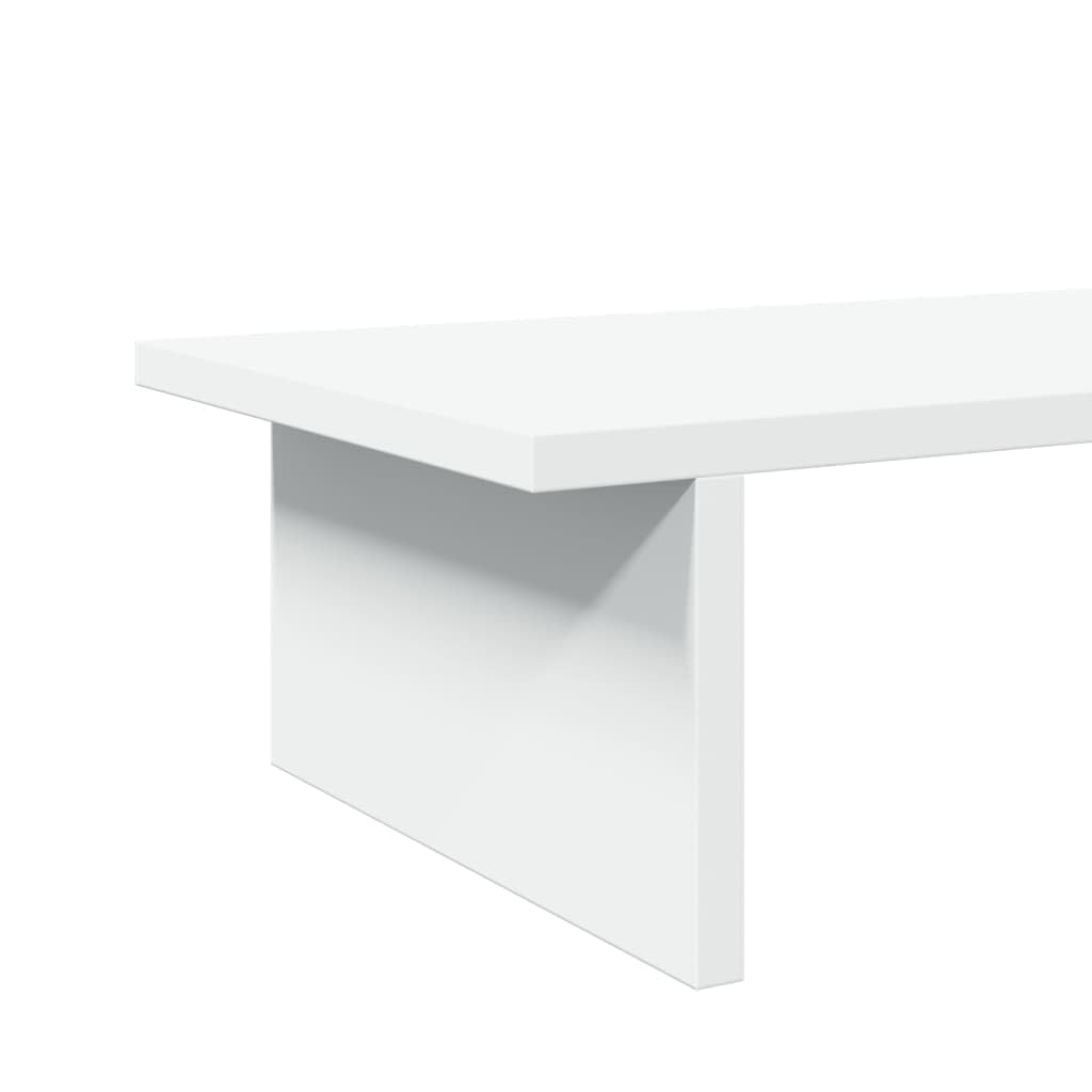 Supporto per monitor in legno bianco, 100 x 27 x 15 cm, per due monitor e laptop, con ripiano per ufficio, casa, gioco, postazione di lavoro, portata 20 kg