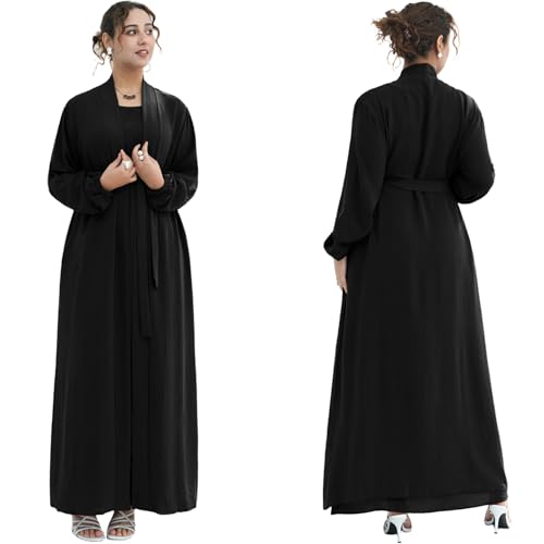 Image of Women's Muslim Dress Two Pieces Set Islamic Prayer Abaya Modest Solid Color Muslim Outfits
