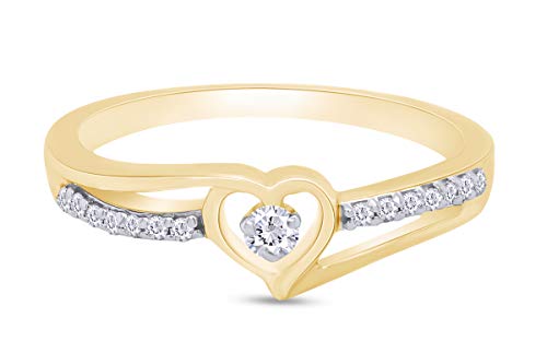 AFFY Split Shank Heart Bypass Ring for Women, 0.10 Cttw Round Natural Diamond, Lab-Grown Diamond or Moissanite Engagement Promise Ring in 14K Gold Over Sterling Silver, Dainty Jewelry Gift for Her2