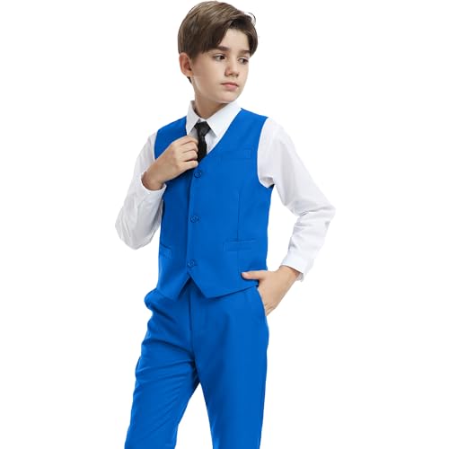 Image of Boys' Vest Slim Formal Suit Vest for Wedding Homecoming with Pockets Adjustable Back Strap, Size 2-20 Years