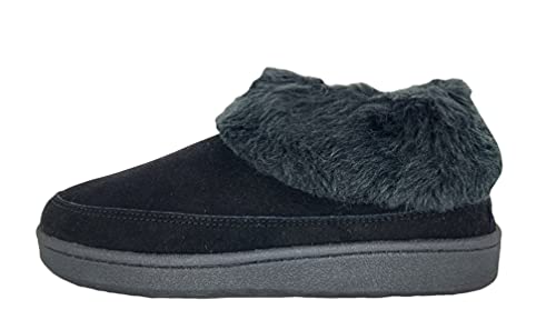 Clarks Womens Slipper Suede Ankle Bootie JMH1883 -Plush Faux Fur Collar and Lining - Indoor Outdoor House Slippers For Women (8 M US, Black Suede)2