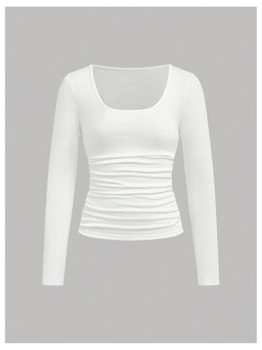 SOLY HUX Girl's 4 Piece T Shirt Square Neck Long Sleeve Ruched Tee Slim Fit Fall Tops4