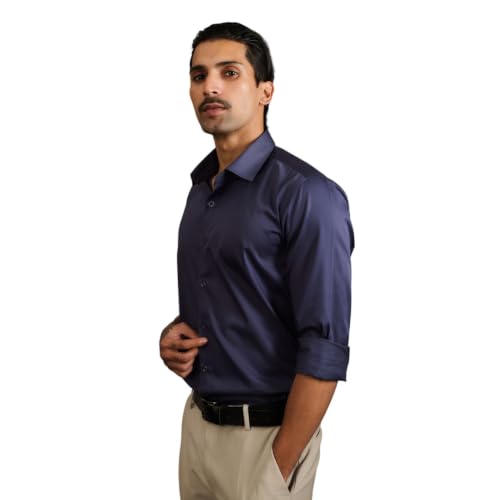 Image of BEYOURS Men's Full Sleeve Shirt Regular Fit Spread Collar 100% Cotton Satin Office & Formal.