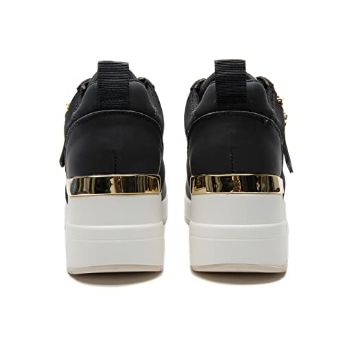 Viscozzy Black Fashion High Wedge Sneakers For Women， Lace Up Casual High Heel Shoes Walking Shoes Hidden Sneakers W139-Szw36-Black-9 #TOP3