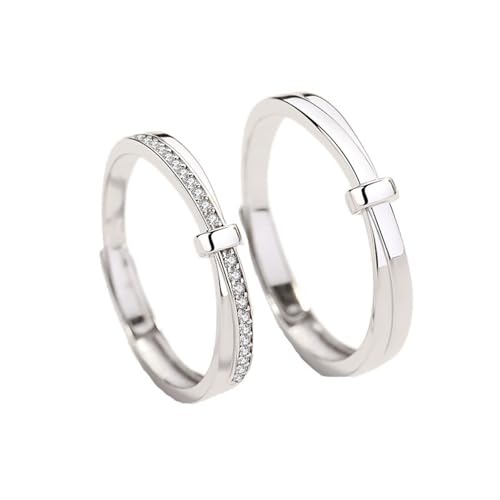 Alliance Argent 925 Couple Réglable bague de promesse minimaliste pour homme et femme