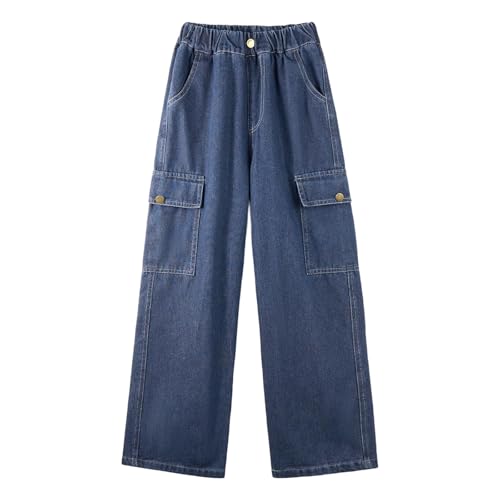 Baggy Cargo Jeans for Girls Wide Leg Straight High Waisted, Casual Loose School Streetwear Denim Pants for Teen