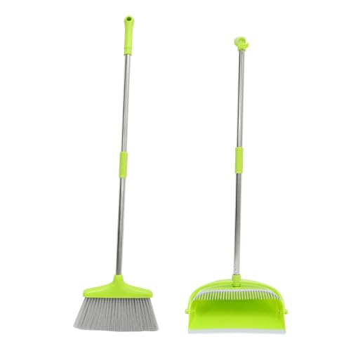 WATIIFUFU Escoba y Recogedor de Acero Inoxidable con Peine Limpiapelo para Hogar Almacenaje Vertical y Resistente Uso Interior y Oficina Color Verde