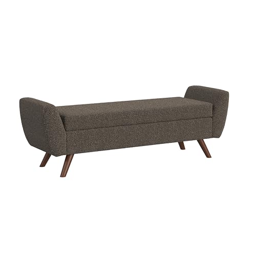 HomePop Modern Storage Bench with Wood Legs |Homepop Home Décor|Bench with Storage for Living Room & Bedroom - Dark Brown Boucle
