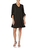 Lark & Ro Women's Matte Jersey Three Quarter Sleeve Open Neck Dress, Black,Large (Apparel)