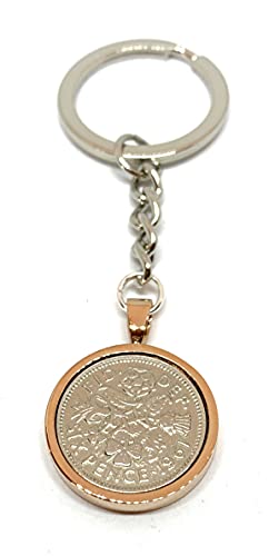 Porte-clés 60e anniversaire idéal pour maman ou papa avec pièce de 1961 or rose