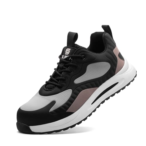 Safety Shoes for Men Women Steel Toe Boots Non-Slip Lightweight Breathable Sneakers Puncture Proof Protective Industrial Black Work Shoes