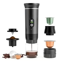 Portable Coffee Maker Espresso Machine Small Electric Battery Operated Coffee Cup Mini Espresso Machines Self-Heating Car Travel Espresso Pod Maker, 3-IN-1 Ground Coffee (80ml, with digital display)
