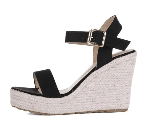 Image of Wedges for Women, Espadrille Platform Sandals, Comfortable Open Toe Wedge Heels with Ankle Strap Buckle, Summer Vacation Casual Shoes