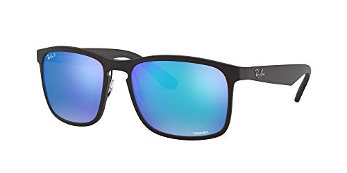Ray-Ban Men's Rb4264 Chromance Square Sunglasses, Matte Black/Polarized Green Mirror Blue, 58 Mm #TOP1