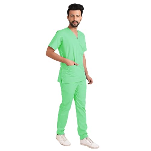 Image of TrendyUniform Unisex Regular Fit Polyester Cotton Scrub Suit for Componder| V-Neck Top and Drawstring Pant |Half Sleeves Hospital Uniform for Doctors, Nurses and Dentist, OT