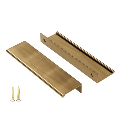 Image of Peaha 30 Pack Kitchen Cabinet Handles 5-1 /16 inch Champagne Bronze Finger Pulls | Edge Pulls Bronze Cabinet Pulls Modern Hidden Dresser Drawer Handles Aluminum Alloy Closet Bedroom Living Room