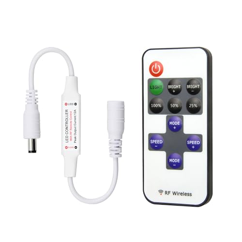 ALITOVE Mini RF-Dimmer Controller mit 11 Tasten für Einfarbige COB LED Streifen 5050 3528 LED-Lichterketten, DC 5V ~ 24V Helligkeit und Effektmodus Kabelloser LED-Ferndimmer