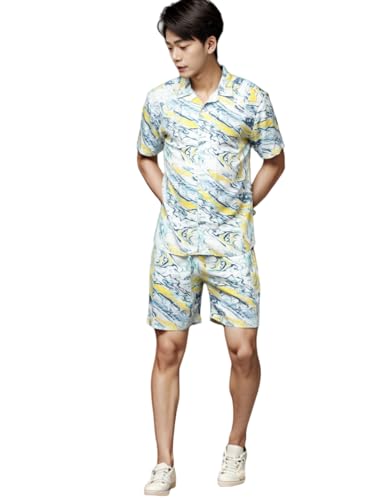 Image of Rigo Men's Rayon Printed Relaxed Night Suit Set Casual Co-Ords Set|Shirt And Short Set
