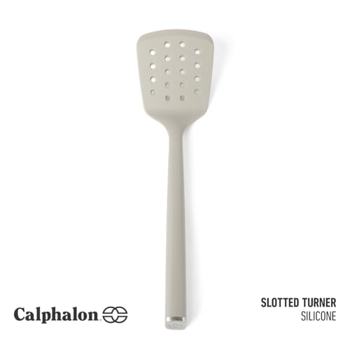 Image of Calphalon Edge Silicone Slotted Turner, Flexible Silicone Slotted Spatula with Reinforced Core, Heat-Resistant Nonstick-Safe Turner for Draining, Taupe