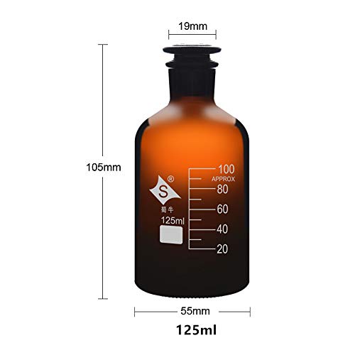 Lab Reagent Bottle 125ml Amber Glass Narrow Mouth Reagent Bottle with Ground Glass (125ml)