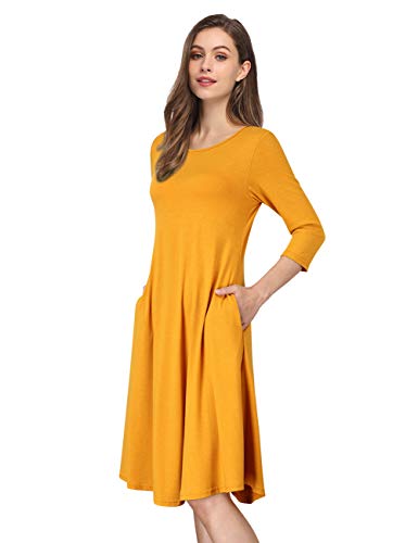 fitted lace wedding dress MISSKY 3/4 Long Sleeve Pocket Loose Midi Yellow Dresses for Women (XL,8#)  at Amazon Women's Clothing store