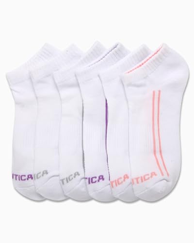 Image of Nautica Womens No Show Athletic Low Cut Socks 6 Pack | Moisture Wicking Dri-Motion Fabric, Cushioned Key Areas, Banded Arch Support, No Show Low Cut, Shoe Size 4-10