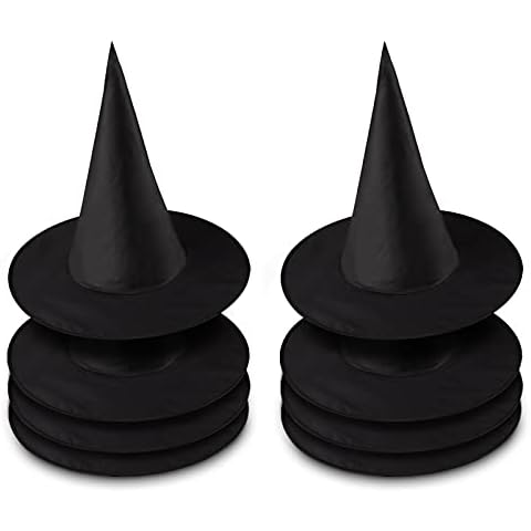Beepow 8 Pack Witch Hats, Halloween Black Witch Hats Costume Accessory Decorations, Black Halloween Hanging Witch Hat, Witch Hat Halloween Decoration Cover