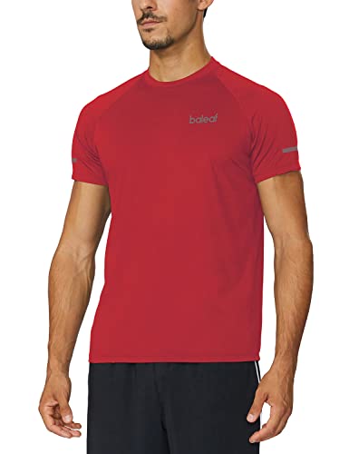 baleaf Men's Running Shirts Workout Short Sleeve Athletic Gym T-Shirt Quick Dry Red L