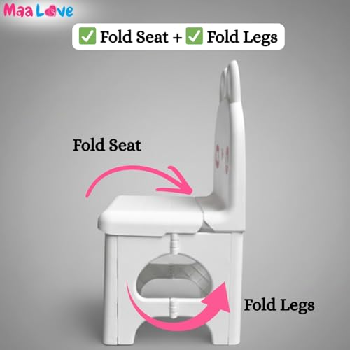 Image of Plastic Foldable Chair for Kids | School Study Chair for Indoor or Outdoor Use for Toddler Kids | Strong & Stable, Safe Rounded Edges | Capacity Up to 40 Kg (White)