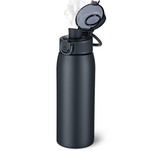 Image of Insulated Water Bottle 18 oz with Dustproof Lid, Carry Handle & Tea Infuser, BPA-Free & Leakproof, Stainless Steel Water Bottles Ideal for Fitness, Hiking, Office & Outdoor Use (Cold Gray)
