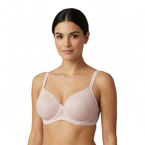 Selene, Sujetador Moldeador para Mujer, Banda Alta Cruzada, con Aros y Copas Acolchadas Decoradas, Colección Violeta, Color Rosa, Talla 105C