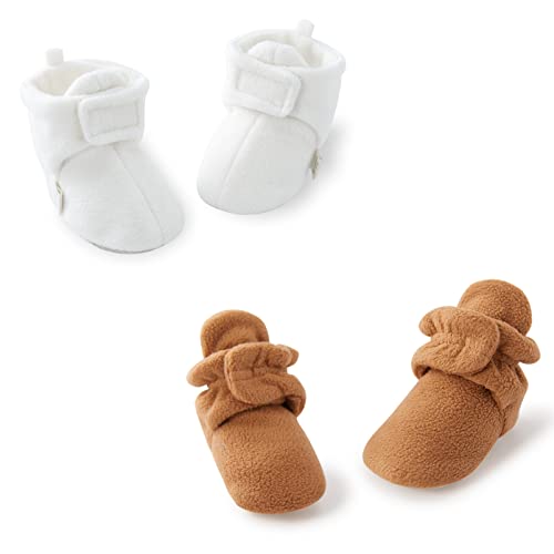 Image of pureborn Unisex Baby Boy Girl Fleece Cozy Booties Warm Infant Shoes