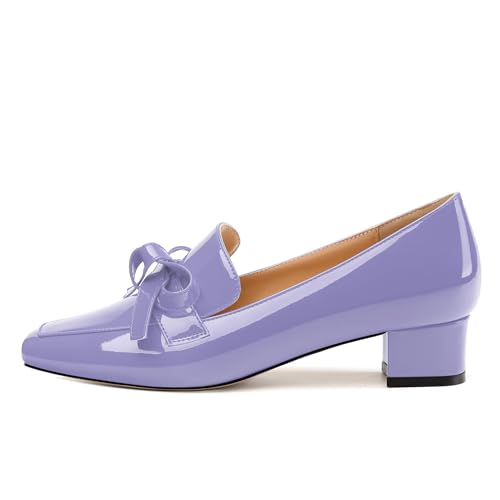 Image of Womens Loafer with Heel, Comfortable Chunky Heels for Women, Loafers Shoes with Bowknot Womens Bunion Dress Shoes