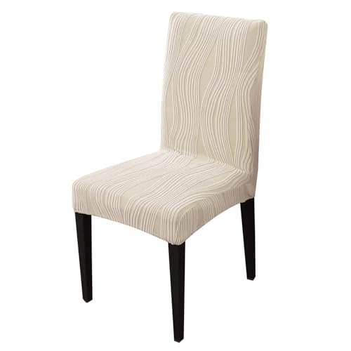Image of HOKIPO 200 GSM Premium Knitting Jacquard Elastic Dining Table Chair Cover Set of 1, 'Nestiva Series' Skimmed Cream (AR-6072-CRM)