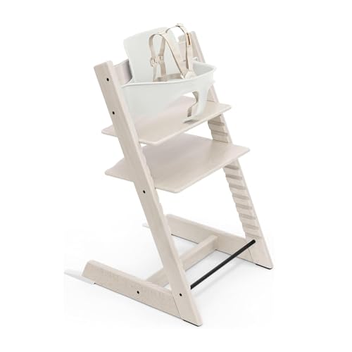 Image of Stokke Tripp Trapp High Chair 2, Whitewash - Includes Chair + Baby Set with Removable Harness for Children 6-36 Months - Adjustable, Ergonomic & Easy to Clean