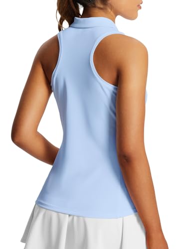 baleaf Women's Golf Shirts Tank Tops Sleeveless Tennis Polo Racerback with Collar Athletic Tanks Quick Dry Light Blue S