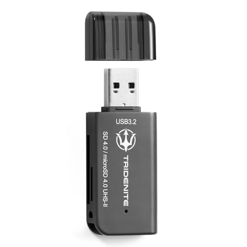 TRIDENITE Adaptador de lector de tarjetas de memoria dual USB 3.2 tipo A UHS-II SD/MicroSD (UHS-II PRO SD 4.0 + DDR-200)