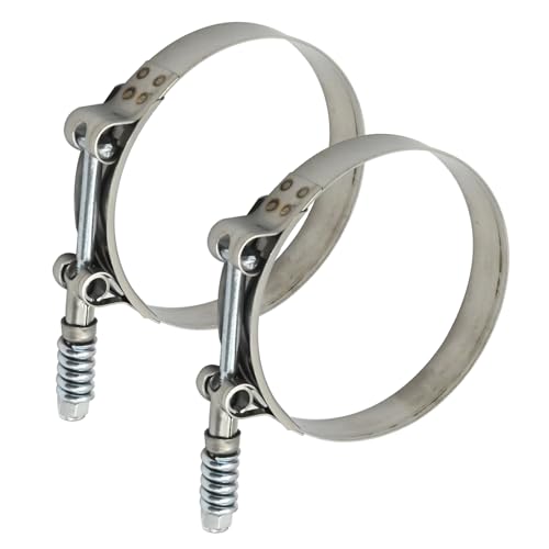 Newnessai 2 Pcs T-Bolt Hose Clamps, 3.5 Inch to 3.8 Inch Adjustable Hose Clamps, Fuel Line Clamp, 304 Stainless Steel Hose Clamps with Springs for Industrial Automotive