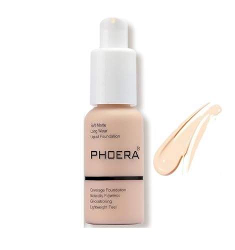 Phoera Full Coverage Liquid Foundation Makeup Long Lasting Matte Finish Oil Control Waterproof Buildable for All Skin Types (porcelain