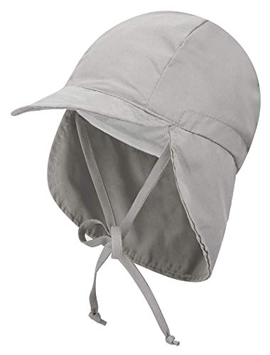EVAbaby UPF 50+ UV Sun Protection Baby Boys' Hat with Neck Flap & Drawstring Summer Swim Pool Kids Girls' Cap Grey 2T - 5T
