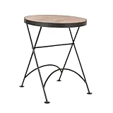 East at Main Nadine Round Folding Side Table, Sand Mango Wood & Black Iron, Small Space End Table