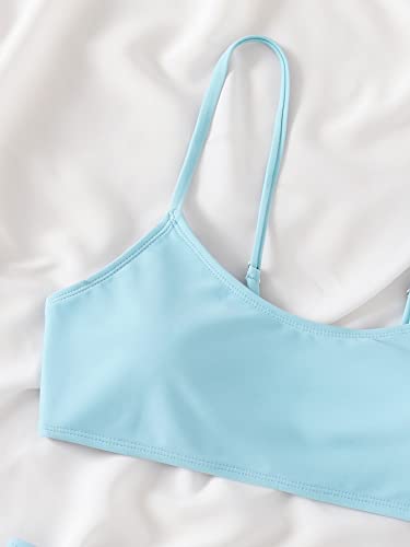 Shenhe Girl's 2 Piece High Waisted Spaghetti Strap Swimsuit Bathing Suit Bikini Sets Light Blue 12-13Y #TOP2
