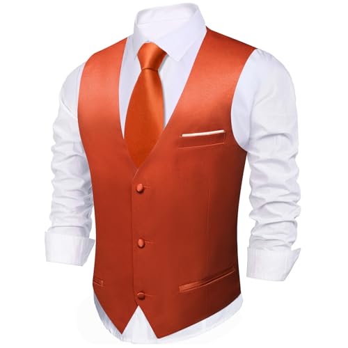 Image of Barry.Wang Vest for Men Business /Leisure Dress Suit Vests V-neck 2 Pockets Wedding Party Tuxedo Satin Waistcoat
