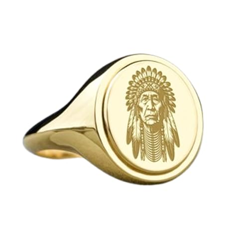 Bague amérindienne en argent 925 de prestige et chevalière ovale dorée pour homme et femme