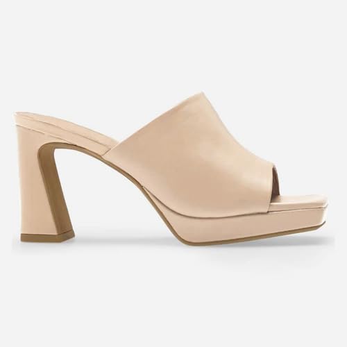Image of Womens Platform Chunky Heels Mules Square Open Toe High Heeled Sandals Slip On Slides Dress Shoes