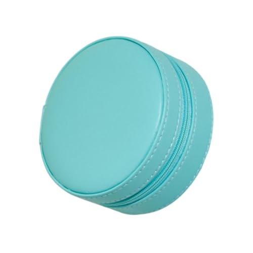 CONGARTENO Boîte à Bijoux Ronde en Cuir Pu Bleu, Porte-bijoux Multi-compartiments, Étui de Rangement Compact pour Femmes et Filles, pour Boucles D’oreilles et Colliers, Usage Voyage et Coiffeuse