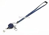 Breakaway Multi Colors Crystal Rhinestone Lanyard Keychain with Retractable Reel (19 Colors for Choice) (Dark Blue)