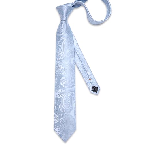 Image of DiBanGu Silk Floral Ties for Men Woven Paisley Necktie and Tie Clip Handkerchief Cufflinks Set for Party Wedding