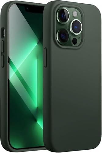 Image of DIZORO Microfiber Candy Case Compatible for iPhone 13 Pro 6.1 inch, Shockproof Slim Back Cover Liquid Silicone Case - Pine Green